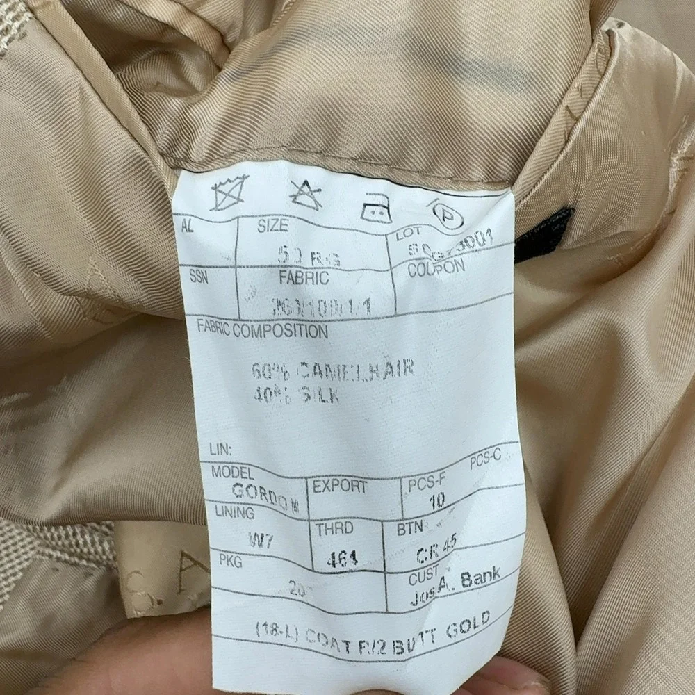 Jos A Bank Blazer Mens 50RG Tan Camelhair Silk Plaid‎ Signature Gold Sport Coat